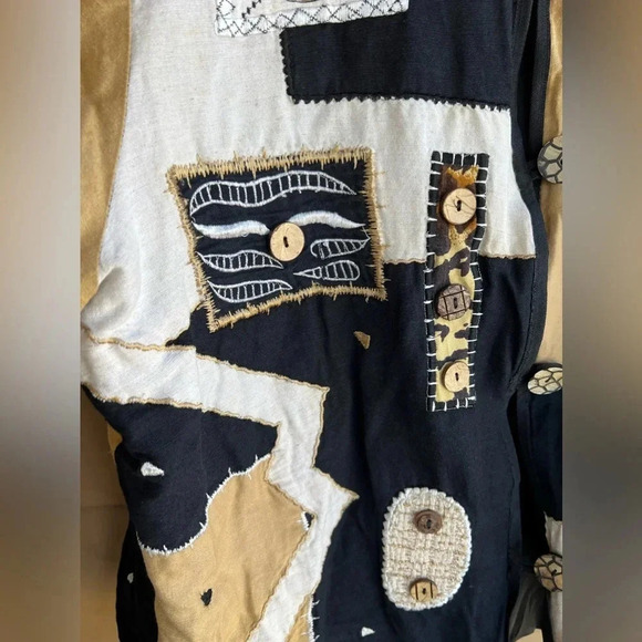 Vintage Funky Art to Wear Beige, White and Black Patchwork Jacket - Size 1X - Picture 3 of 6